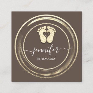 QR Code Logo Gold Brown Reflexology Foot Massage Square Business Card