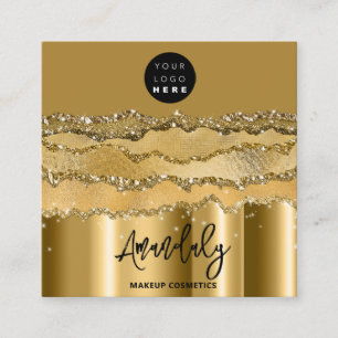 QR Code Logo Gold Glitter Strokes Black Mustard Square Business Card