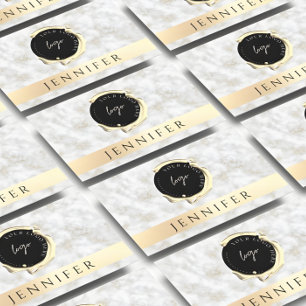 QR Code & Logo Gold White Marble Business Card
