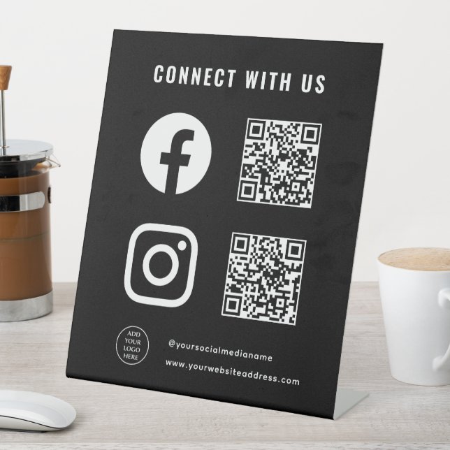 QR Code Logo Here Follow Scan Connect With Us Pedestal Sign (In SItu)