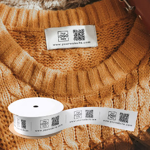 QR Code Logo Labels Clothing Tags Handmade Item Satin Ribbon