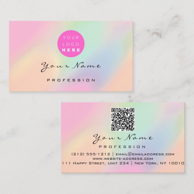 QR Code Logo Makeup Artist Hair Nails Pastel Ombre Business Card (Front/Back)