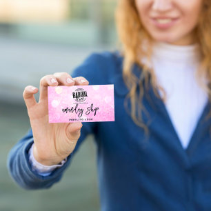 QR Code Logo Makeup Artist Shop Pink Glitter Business Card