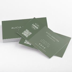 QR Code & Logo   Modern   Minimalist   Green Business Card