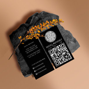 QR Code Logo Modern Simple Black Professional Business Card