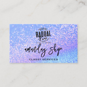 QR Code Logo Online Shop Blue Purple Glitter Business Card