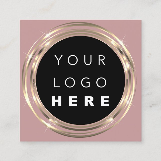  QR Code Logo Online Shop Frame Gold Rose Square Business Card (Front)