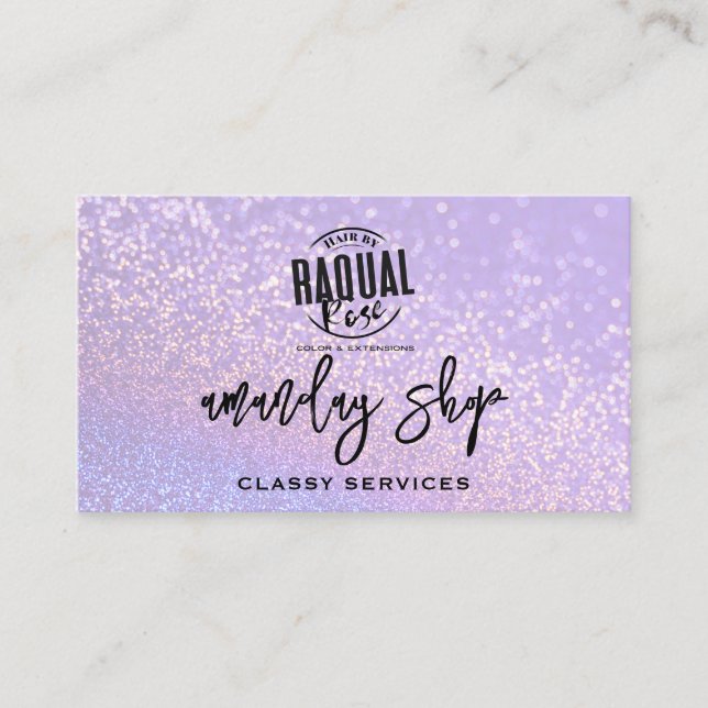 QR Code Logo Online Shop Gold Purple Glitter Business Card (Front)