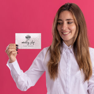QR Code Logo Online Shop Metallic Light Pink Business Card