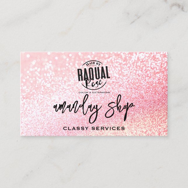 QR Code Logo Online Shop Pink Glitter Business Card (Front)