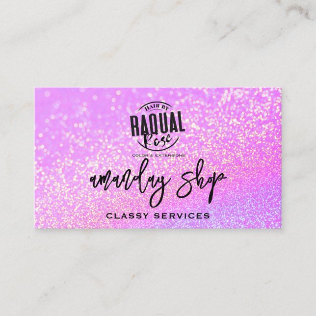 QR Code Logo Online Shop Pink Glitter Gold Business Card (Front)