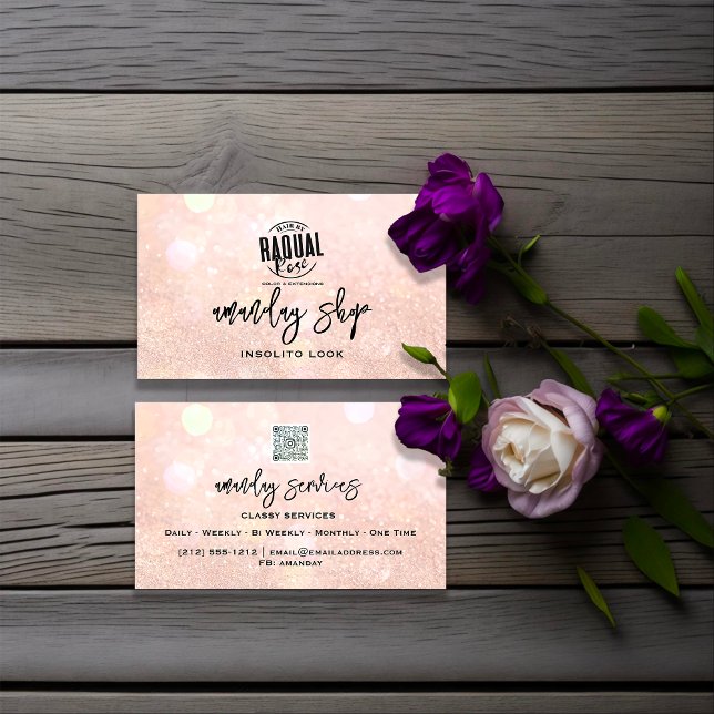 QR Code Logo Online Shop Pink Rose  Holograph  Business Card (QR Code Logo Online Shop Pink Rose Holograph Business Card)