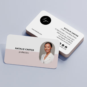 QR CODE  Logo OVAL Photo Professional BLUSH PINK Business Card