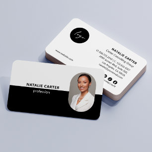 QR CODE Logo OVAL Photo Professional CHIC BLACK Business Card