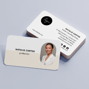 QR CODE  Logo OVAL Photo Professional IVORY CREAM Business Card