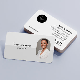 QR CODE Logo OVAL Photo Professional LIGHT GRAY Business Card