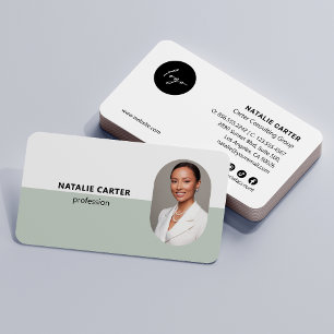 QR CODE  Logo OVAL Photo Professional SAGE GREEN Business Card