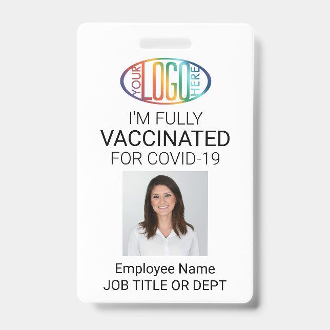 QR Code Logo Photo Employee ID Covid Vaccine Pass Badge (Front)