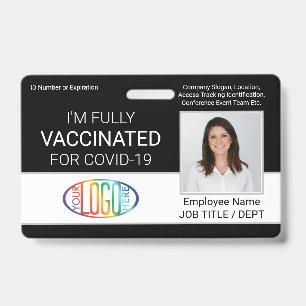 QR Code Logo Photo Employee ID Vaccine Pass Black Badge