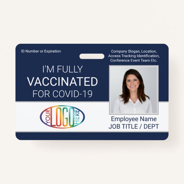 QR Code Logo Photo Employee ID Vaccine Pass Navy ID Badge (Front)