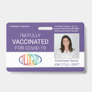 QR Code Logo Photo Employee ID Vaccine Pass Purple Badge