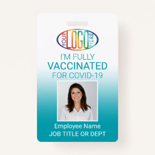 QR Code Logo Photo ID Covid Vaccinated Teal Blue ID Badge