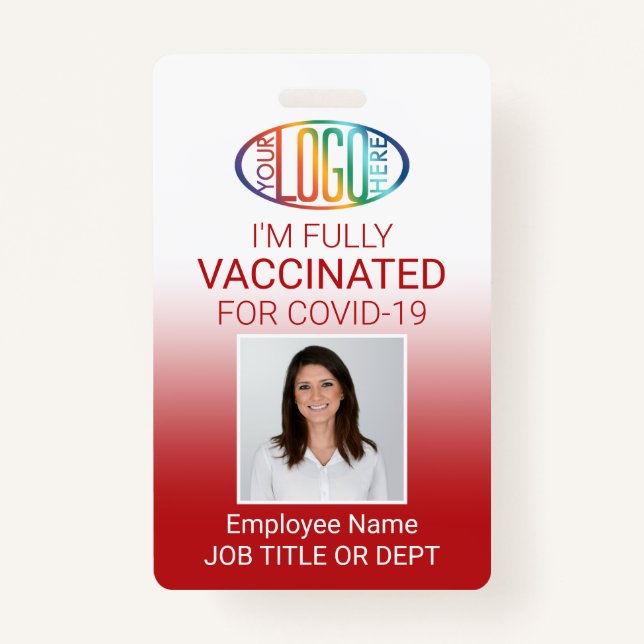 QR Code Logo Photo ID Covid Vaccine Pass Red ID Badge (Front)