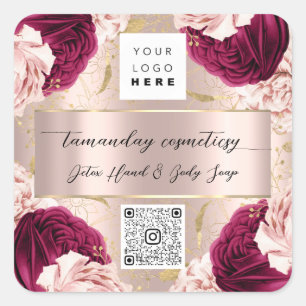 QR Code Logo Photo Product Thank Rose Red Marsala Square Sticker