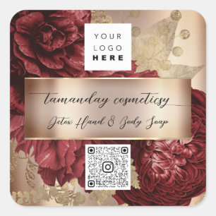 QR Code Logo Photo Product Thank Rose Red Wine Square Sticker