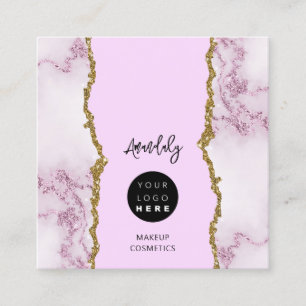 QR Code Logo Pink Marble Gold Glitter  Square Business Card