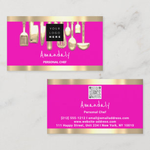 QR CODE Logo Pink Personal Chef Cooking Business Card