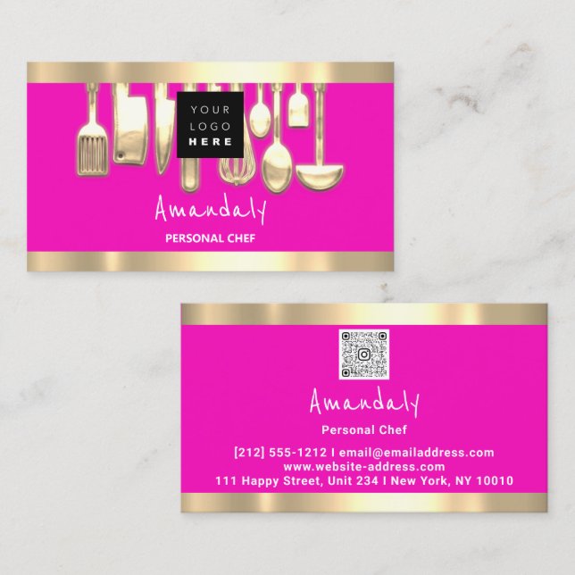 QR CODE Logo Pink Personal Chef Cooking Business Card (Front/Back)