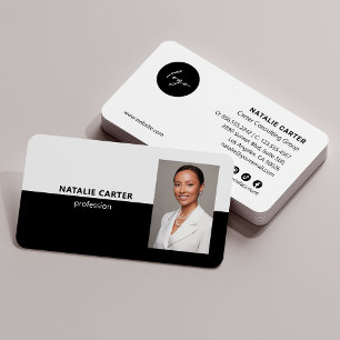QR CODE  Logo Professional Photo Portrait BLACK Business Card