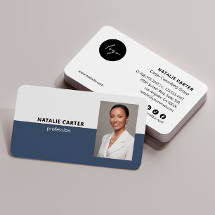 QR CODE  Logo Professional Photo Portrait BLUE Business Card