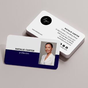 QR CODE  Logo Professional Photo Portrait NAVY Business Card