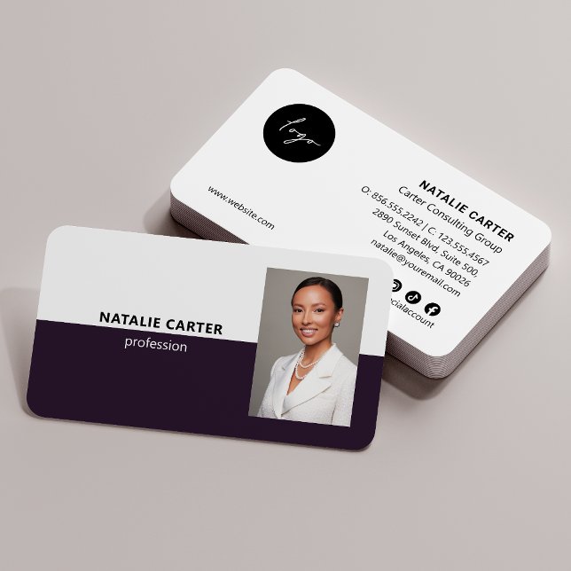 QR CODE  Logo Professional Photo Portrait PURPLE Business Card (Creator Uploaded)