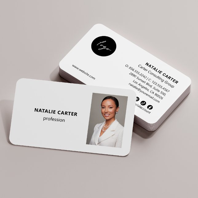 QR CODE  Logo Professional Photo Portrait White Business Card (Creator Uploaded)