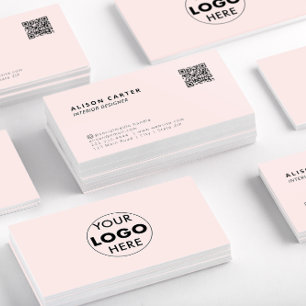 QR Code & Logo   Professional   Pink   Modern Business Card