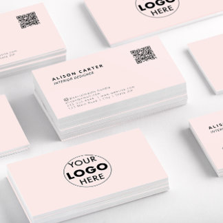 QR Code & Logo | Professional | Pink | Modern Business Card