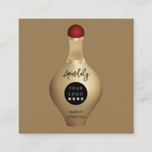 QR Code Logo Red Gold Cosmetics Perfumes Sepia Square Business Card