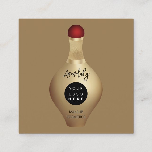 QR Code Logo Red Gold Cosmetics Perfumes Sepia Square Business Card (Front)