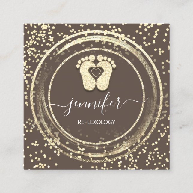 QR Code Logo Reflexology Foot Massage Feet Brown Square Business Card (Front)