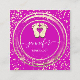 QR Code Logo Reflexology Foot Massage Feet Pink Square Business Card