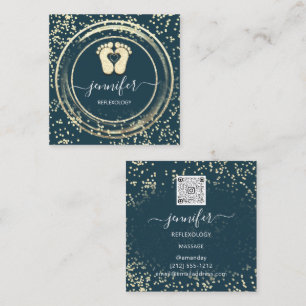 QR Code Logo Reflexology Foot Massage Feet Teal Square Business Card