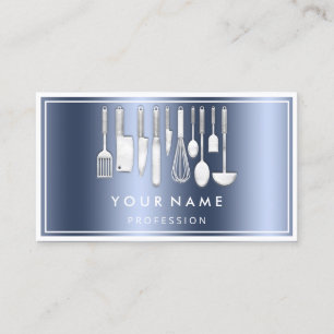 QR CODE Logo Restaurant Cooking Diet Chef Blue Business Card