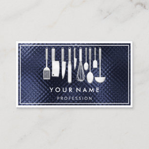 QR CODE Logo Restaurant Cooking Diet Chef Navy Business Card