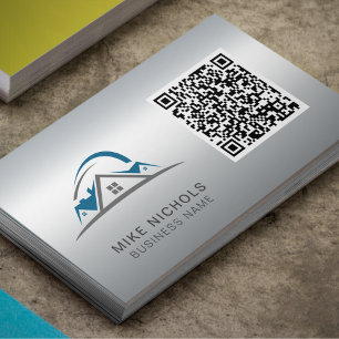 QR Code Logo, Roofer, Builder, Construction Worker Business Card