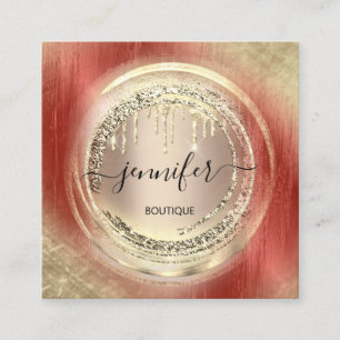 QR Code Logo Shop Blush Rose Gold Drips Burgundy Square Business Card