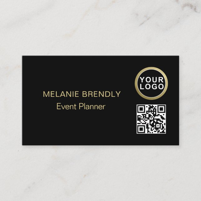 QR Code Logo Simple Black Gold Business Card (Front)