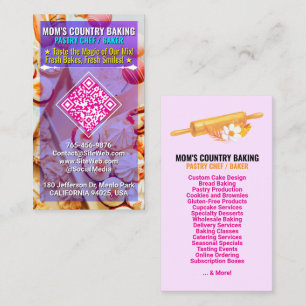 QR Code, Logo & Slogan (Handmade Chef) Cake Bakery Business Card
